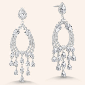 “Julianne” 5.7CTW Pear Cut Post Chandelier Earrings - Silver