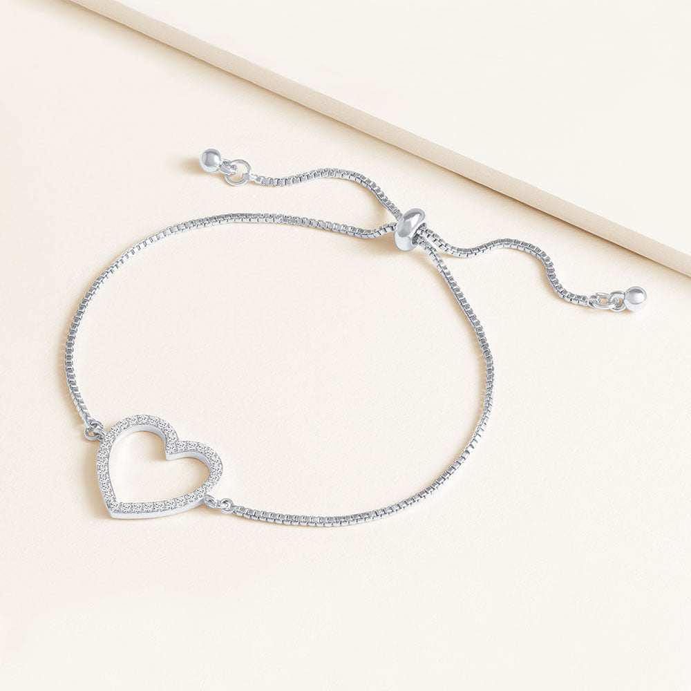 "Amara" 0.5CTW Pave Open Center Heart Pull-Tie Bracelet