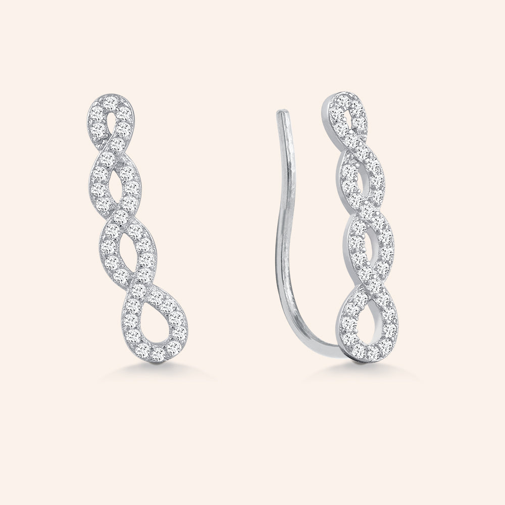 "Voyage" 1.0CTW Pave Climber Earrings - Sterling Silver