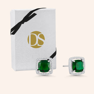"Jemma" 0.9CTW Square Cushion Cut Halo Stud Earrings - Silver