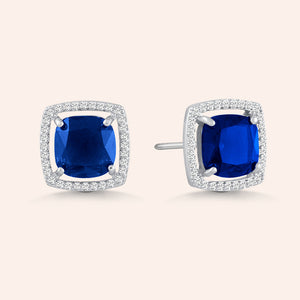"Jemma" 0.9CTW Square Cushion Cut Halo Stud Earrings - Silver