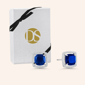 "Jemma" 0.9CTW Square Cushion Cut Halo Stud Earrings - Silver