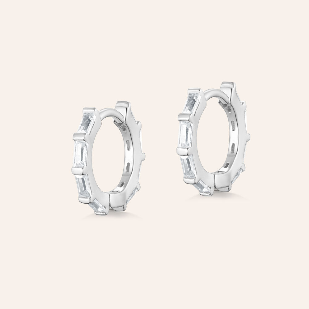 "Good Vibes" Sterling Silver 1.6CTW Baguette Mini Huggie Earrings