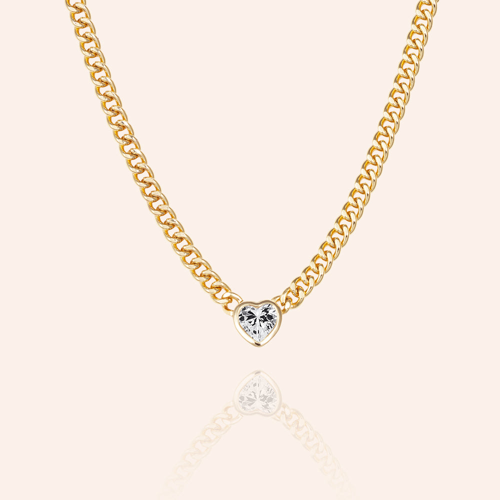 "My Legend" 1.6CTW Heart Cut Bezel Set Pendant Curb Chain Necklace