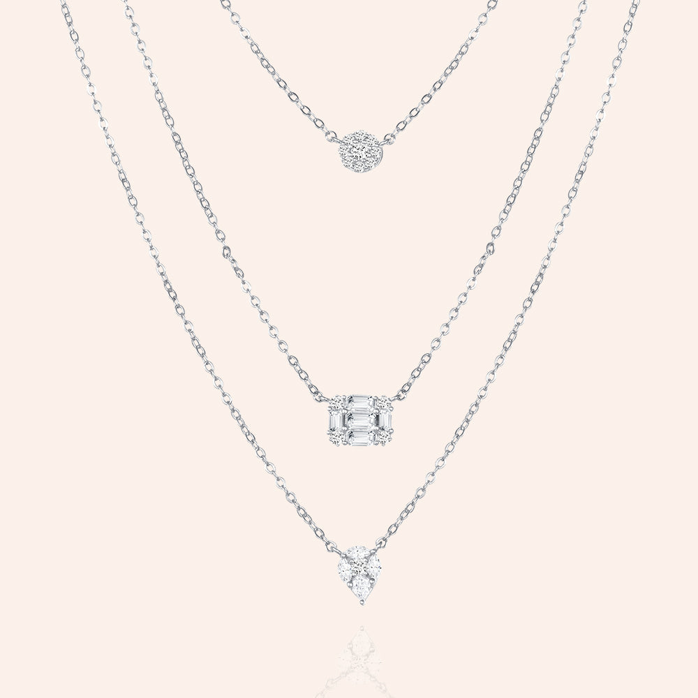 "Triple Elegance" 1.4CTW Pave and Baguette Charms Layered Necklace