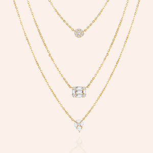 "Triple Elegance" 1.4CTW Pave and Baguette Charms Layered Necklace