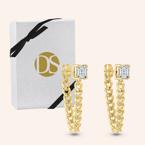 "Revolution" 1.2CTW Princess Cut Chain Dangling Earrings