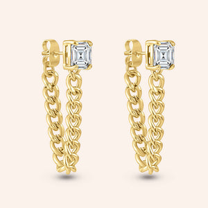 "Revolution" 1.2CTW Princess Cut Chain Dangling Earrings