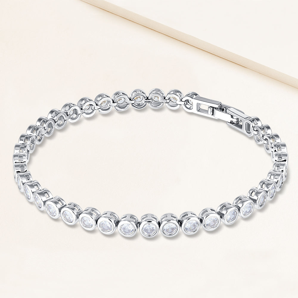 "Milestone Shine" 3.7CTW Round Cut Bezel Set Tennis Bracelet - Includes Extender