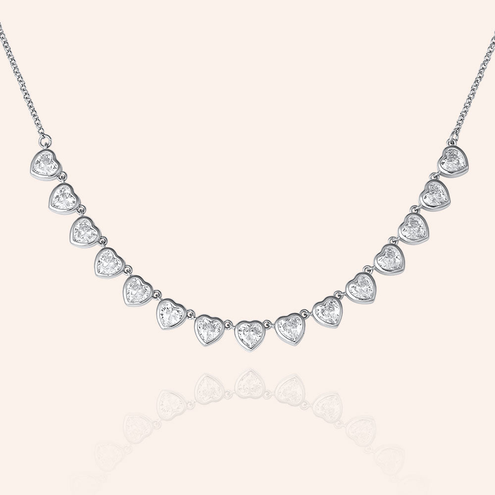 "Honeymoon" 6.6CTW Heart Cut Bezel-set Tennis Necklace