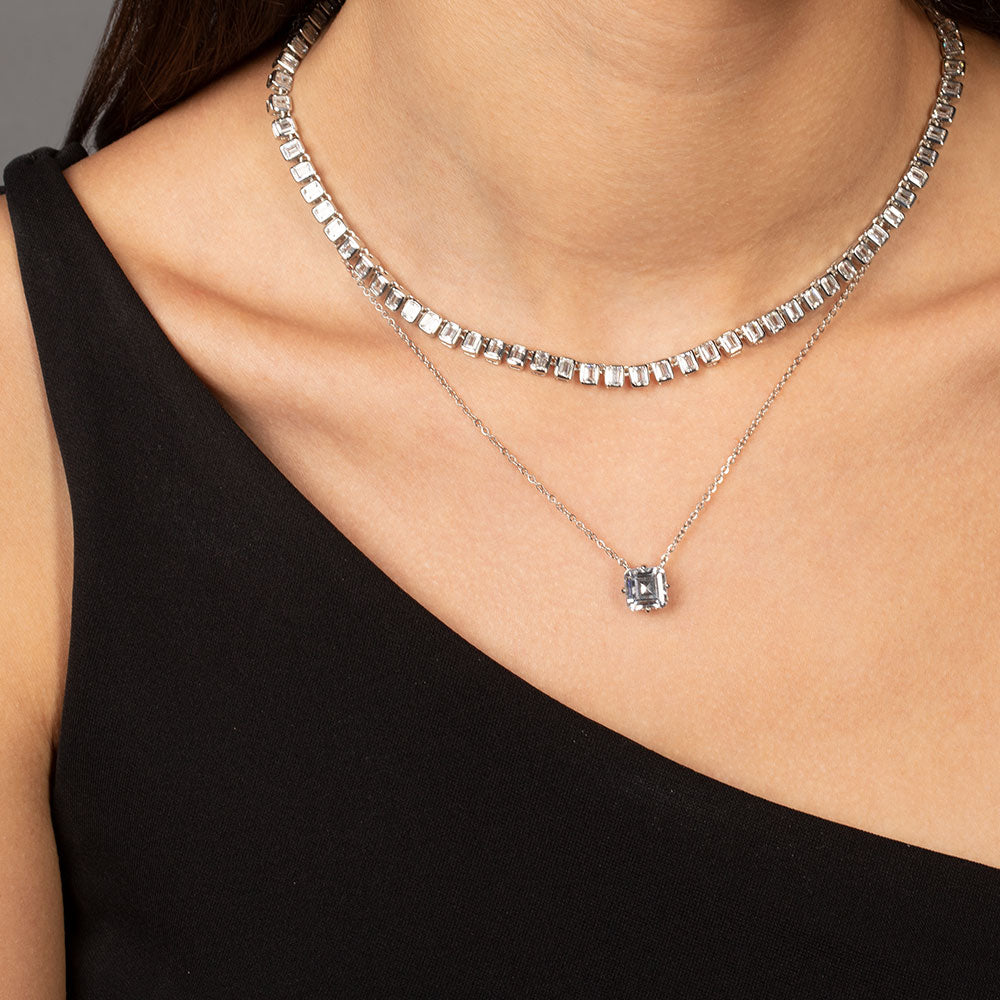 "Monroe" 18.5CTW Bezel-set Emerald Cut Tennis Necklace - Includes Extenders