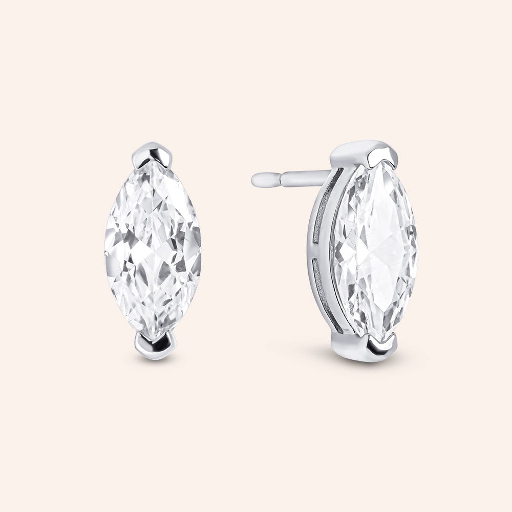 "Iris" 3.2CTW Sterling Silver Marquise Cut Stud Earrings