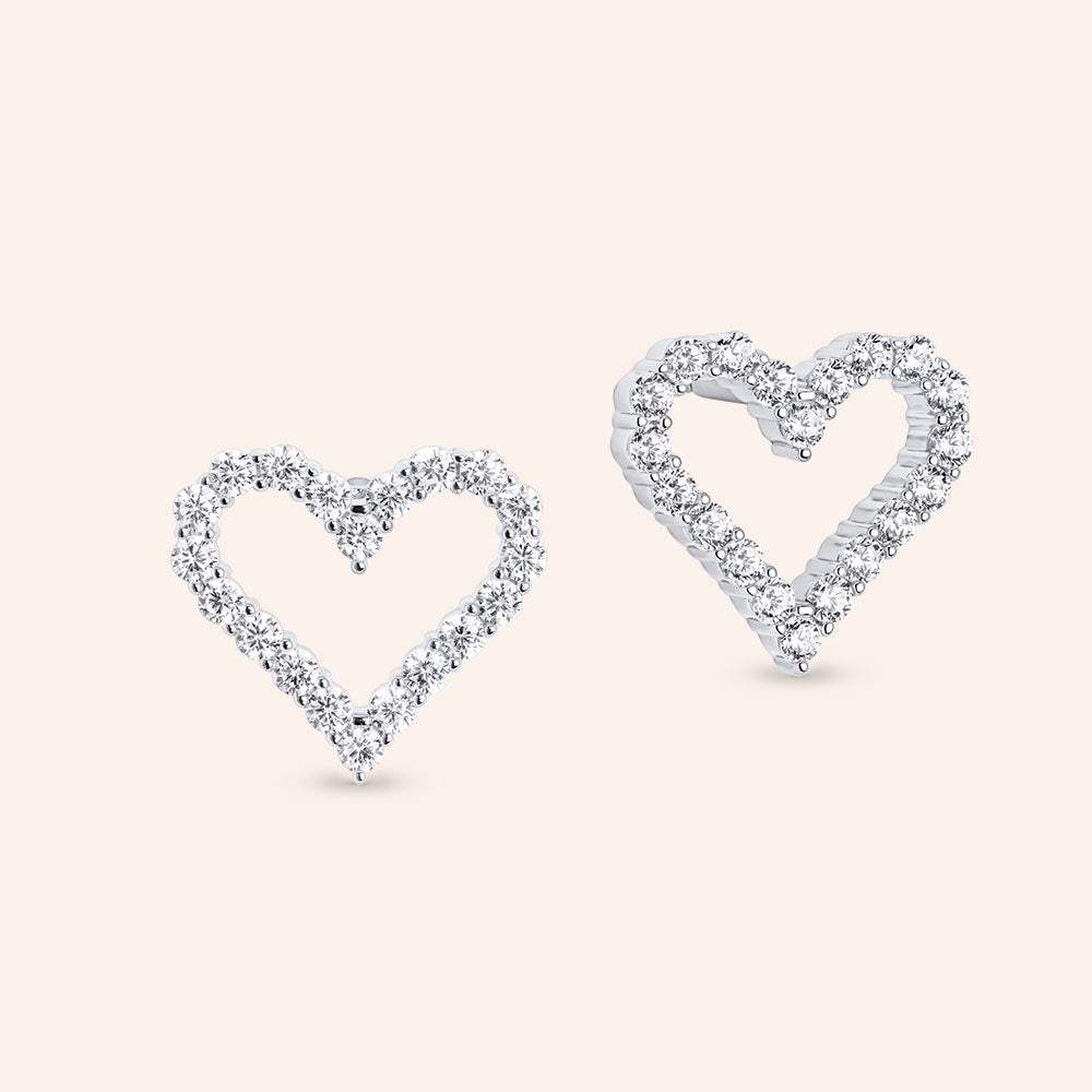 "Amelia" 0.9CTW Sterling Silver Open Heart Pave Stud Earrings