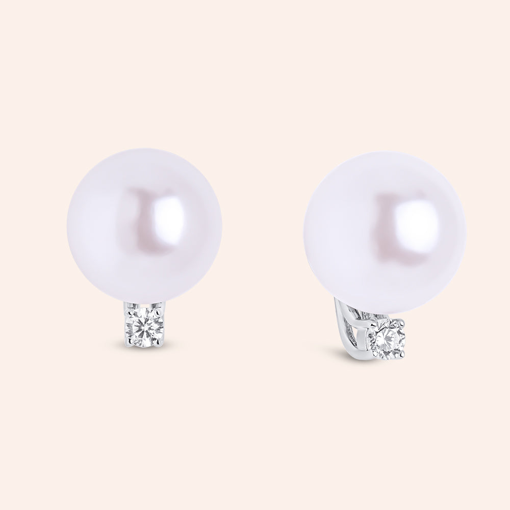 "Erika" 0.1CTW Sterling Silver Pearl & Round Cut Stud Earrings