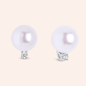 "Erika" 0.1CTW Sterling Silver Pearl & Round Cut Stud Earrings