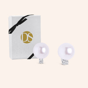 "Erika" 0.1CTW Sterling Silver Pearl & Round Cut Stud Earrings