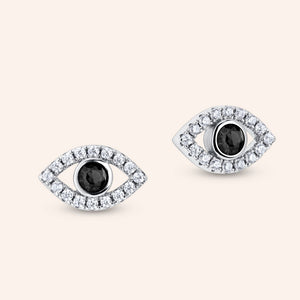 "Inner Strength" 1CTW Sterling Silver Pave Evil Eye Stud Earrings