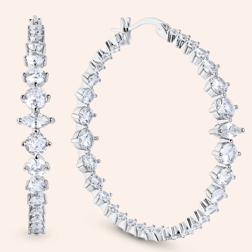 "Shanti" 16.5CTW Round & Marquise Cut 1.9" Hoop Earrings