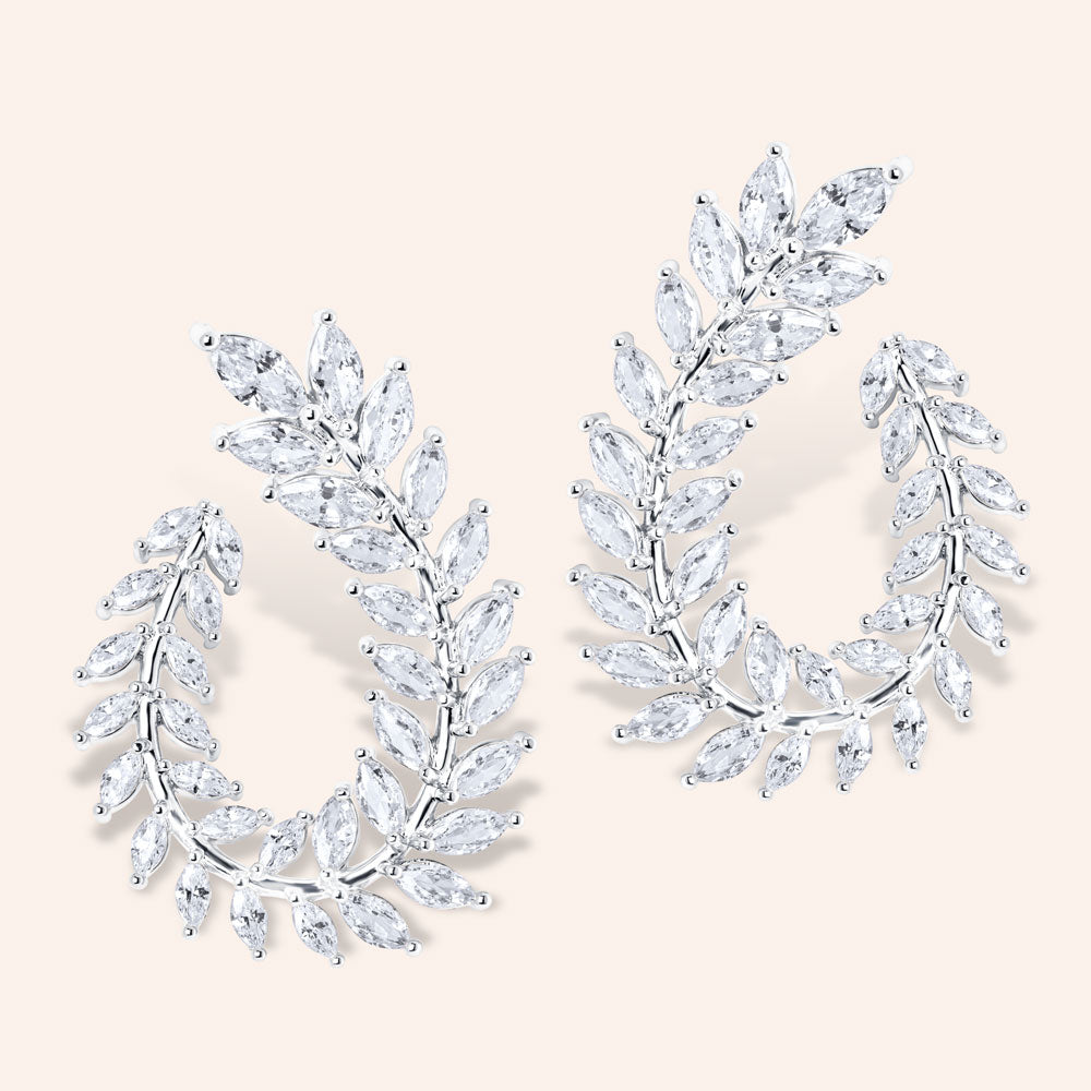 "Royal Queen" 16CTW Marquise Cut Leaf 1.5" Front Back Earrings