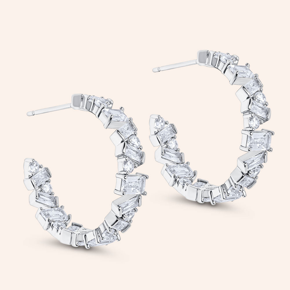 "Celine" 13.2CTW Round & Baguette Cut 1" Hoop Earrings