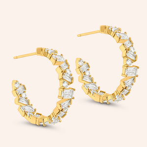 "Celine" 13.2CTW Round & Baguette Cut 1" Hoop Earrings