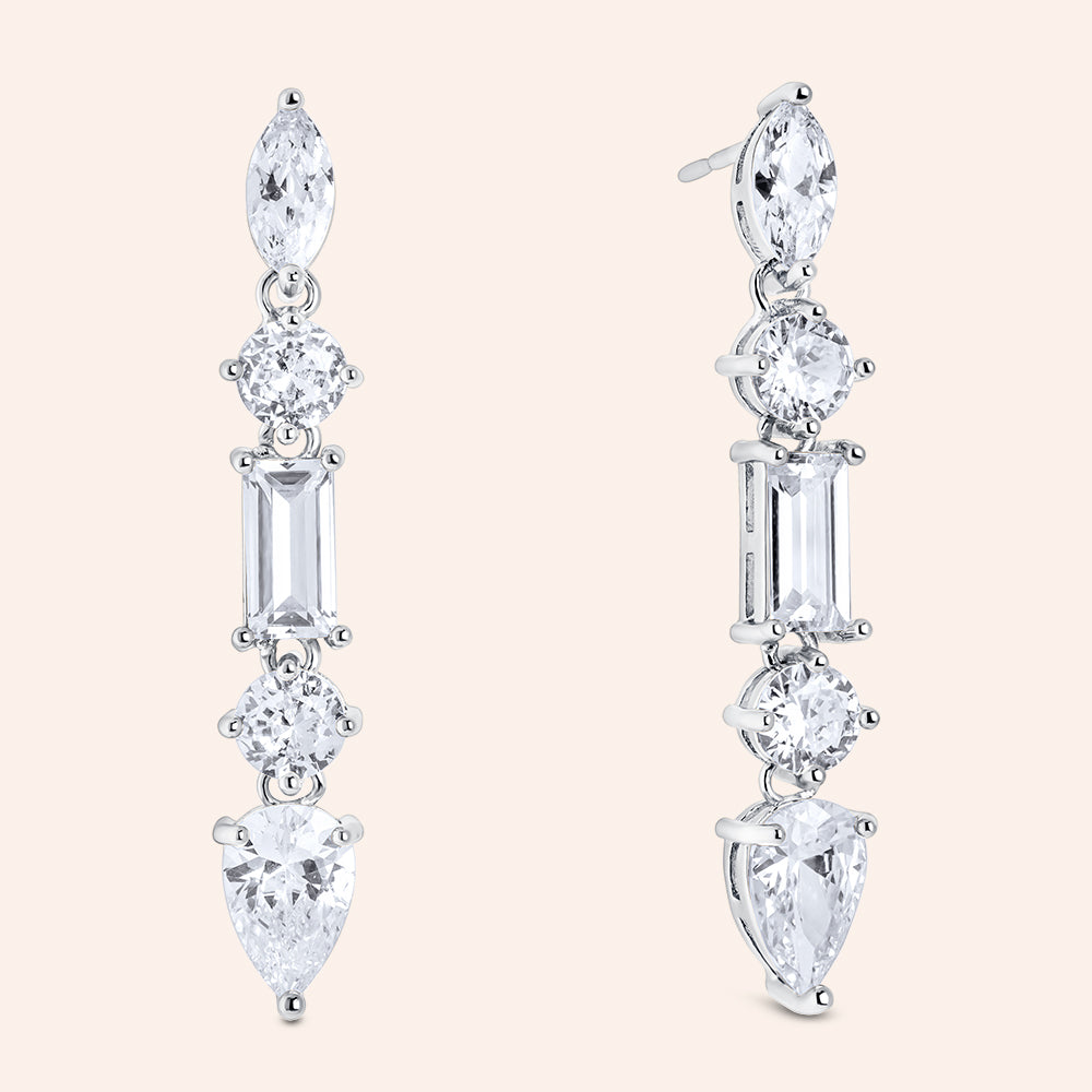 "Eva" 12.3CTW Mixed-cuts Linear Dangle Earrings