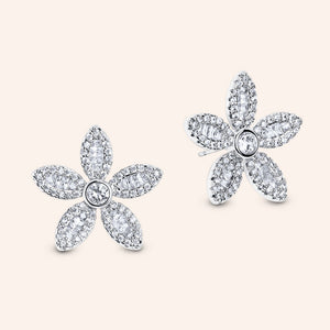 "Jasmine" 3.9CTW Pave Baguette Flower Stud Earrings