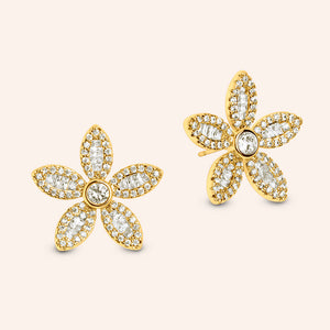 "Jasmine" 3.9CTW Pave Baguette Flower Stud Earrings