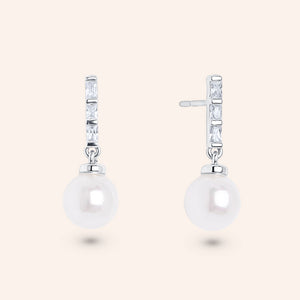 "Ariel" 0.8CTW Baguette & Pearl Dangle Earrings