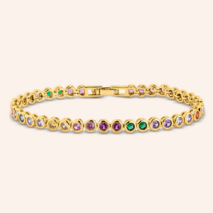 "Fiesta" 6.7CTW Bezel Set Round Cut Rainbow Tennis Bracelet - Includes Extender