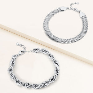 "Entwined" Set of Two Rope & Herringbone Chain Bracelets