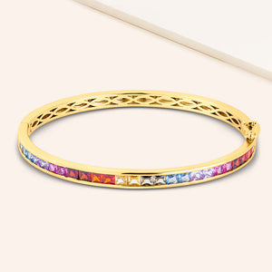 "Festival" 0.3CTW Bezel Set Princess Cut Rainbow Bangle Bracelet