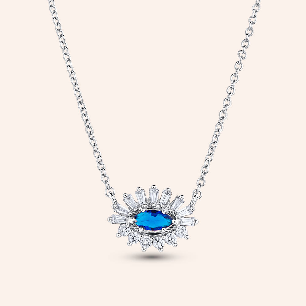 "Clairvoyance" 2.1CTW Baguette Evil Eye Pendant Necklace