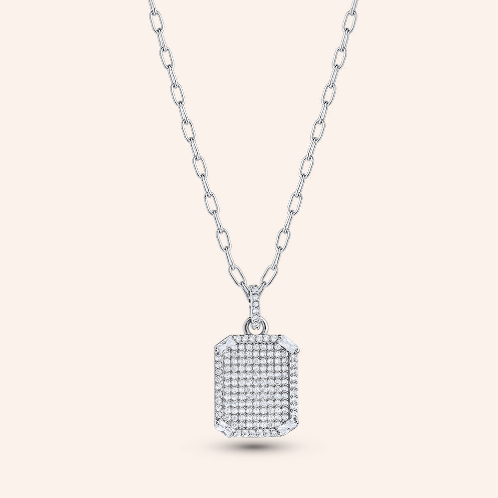 "Tabitha" 1.3CTW Pave & Baguette Tag Pendant Necklace