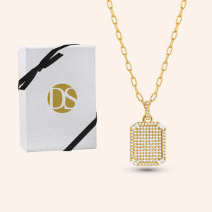 "Tabitha" 1.3CTW Pave & Baguette Tag Pendant Necklace