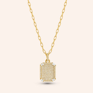 "Tabitha" 1.3CTW Pave & Baguette Tag Pendant Necklace