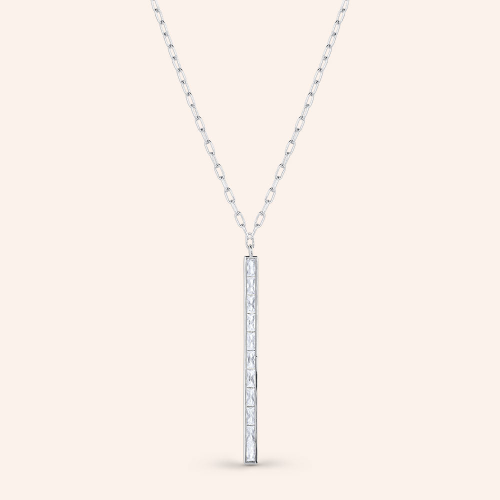 "Jade" 4.2CTW Bezel Set Baguette Bar Pendant Necklace