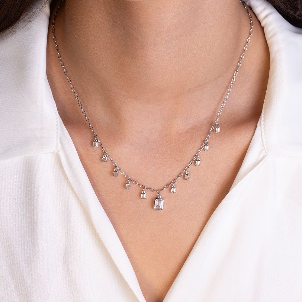 "Radiance" 3.8CTW Baguette Station Necklace