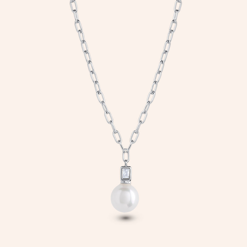 "Ariel" 0.2CTW Baguette & Pearl Pendant Necklace