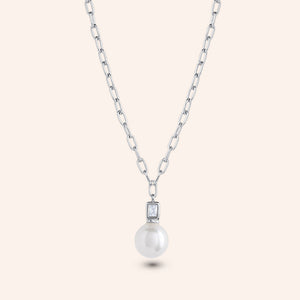 "Ariel" 0.2CTW Baguette & Pearl Pendant Necklace