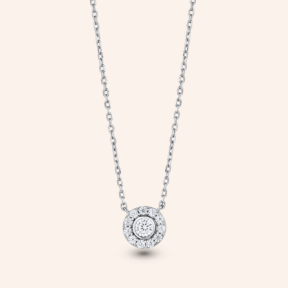 "Evy" 0.5CTW Sterling Silver Round Cut Halo Pendant Necklace