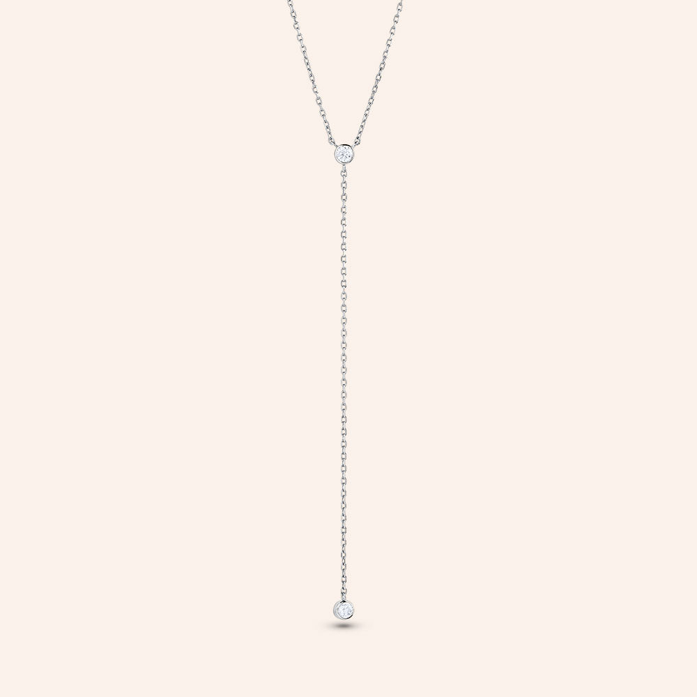 "Katie" 0.4CTW Sterling Silver Round Cut "Y" Design Necklace