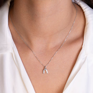 "Protect your energy" 0.2CTW Sterling Silver Baguette Horseshoe Pendant Necklace