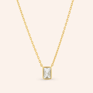 "Pretty Precious" 1.1CTW Sterling Silver Bezel Set Emerald Cut Pendant Necklace