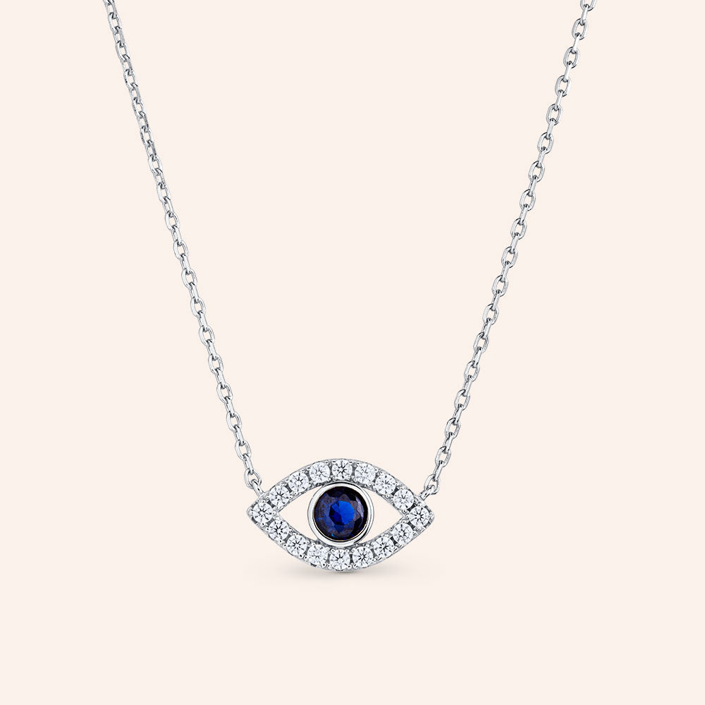 "Inner Strength" 0.8CTW Sterling Silver Pave Evil Eye Pendant Necklace