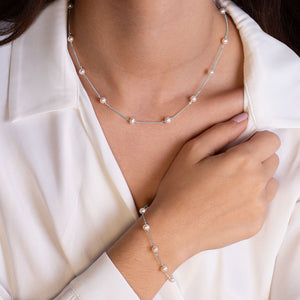 "Oceana" Sterling Silver Freshwater Pearl Station Necklace