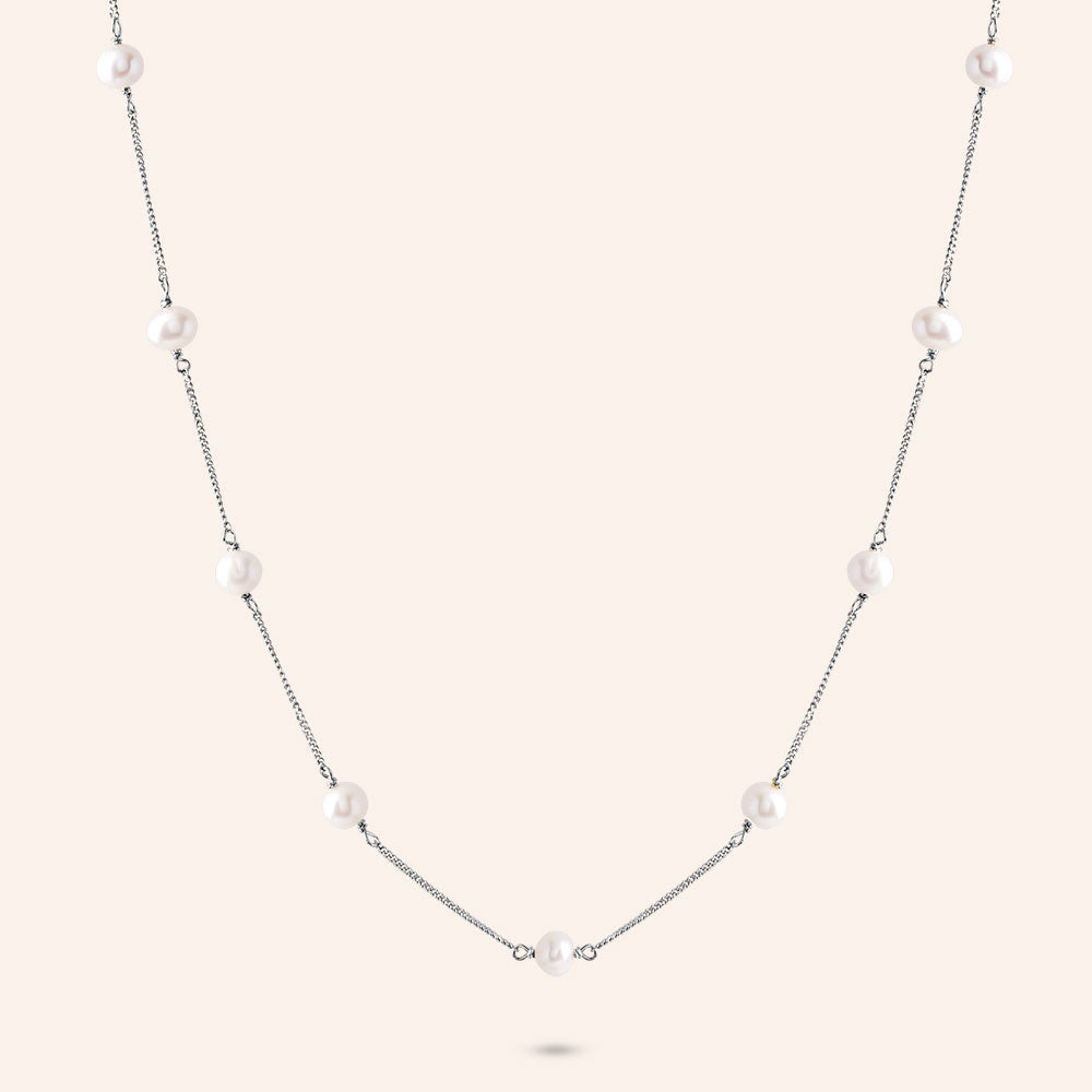 "Oceana" Sterling Silver Freshwater Pearl Station Necklace
