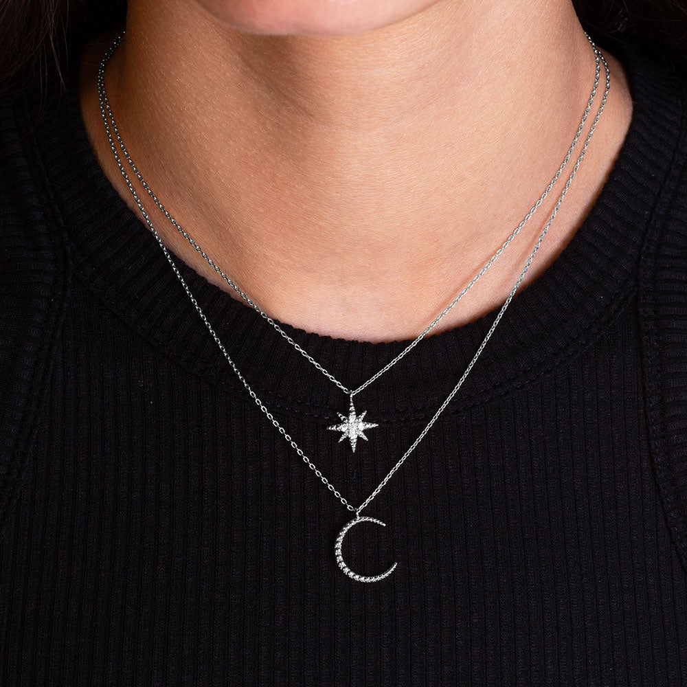 Silver Layered Star & Moon Necklace | Classy Women Collection