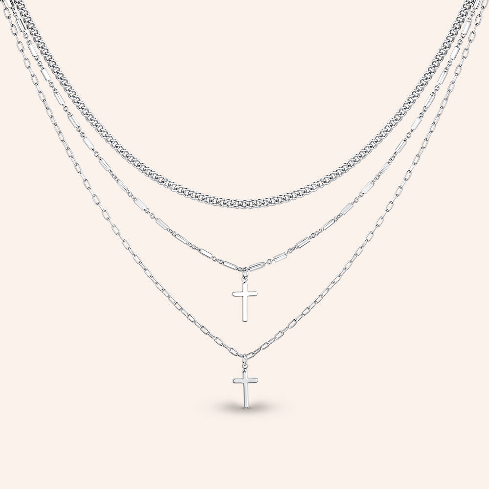 "Divine" Set Of Three Cross & Curb Chain Layering Necklaces