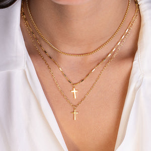 "Divine" Set Of Three Cross & Curb Chain Layering Necklaces